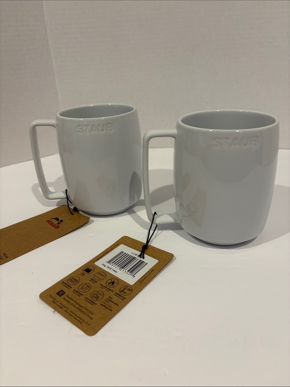 Staub Glossy White Ceramic Mugs 16 oz - Pair brand new